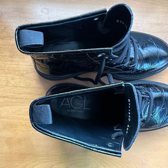 AGL Women’s Moreen Black Embossed Leather Lace-Up Combat Boot - Picture 12 of 13